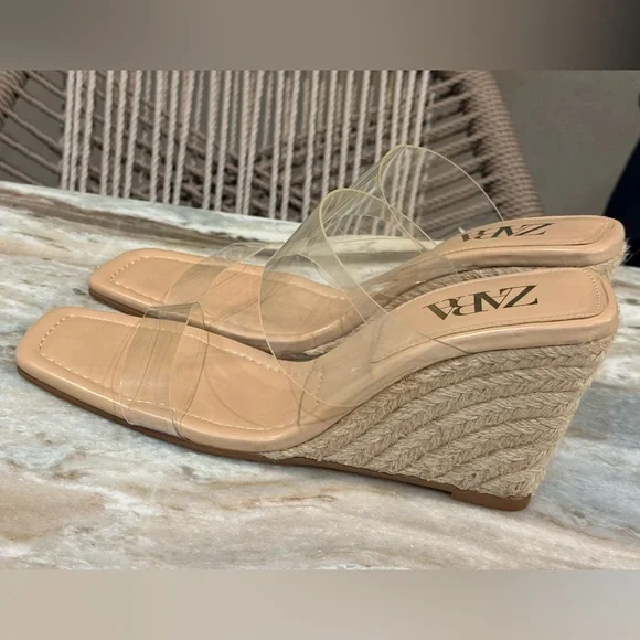 Women’s ZARA Vinyl transparent clear double strap espadrille wedge sandals-Sz 40 - Picture 3 of 7